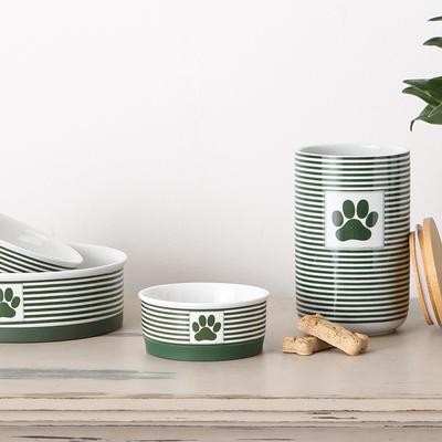 Show full view: Bone Dry Paw Patch Stripes Non-Skid Ceramic Dog & Cat Bowl Set, 2 count, Hunter Green, Medium: 1.5-cup slide 6 of 8