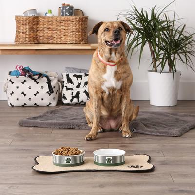 Show full view: Bone Dry Paw Patch Stripes Non-Skid Ceramic Dog & Cat Bowl Set, 2 count, Hunter Green, Medium: 1.5-cup slide 4 of 8