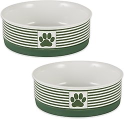 Bone Dry Paw Patch Stripes Non-Skid Ceramic Dog & Cat Bowl Set, 2 count, Hunter Green, Medium: 1.5-cup