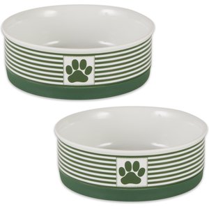 Bone Dry Paw Patch Stripes Non-Skid Ceramic Dog & Cat Bowl Set, 2 count, Hunter Green, Medium: 1.5-cup