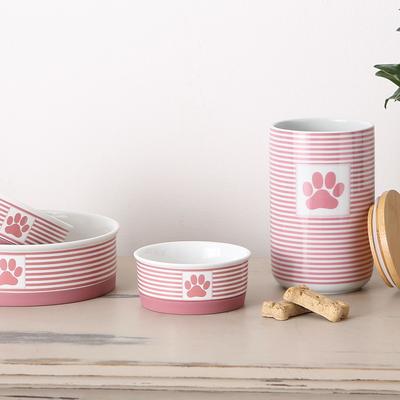 Show full view: Bone Dry Paw Patch Stripes Non-Skid Ceramic Dog & Cat Bowl Set, 2 count, Rose, Medium: 1.5-cup slide 3 of 8