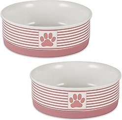 Bone Dry Paw Patch Stripes Non-Skid Ceramic Dog & Cat Bowl Set, 2 count, Rose, Medium: 1.5-cup