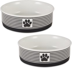 Bone Dry Paw Patch Stripes Non-Skid Ceramic Dog & Cat Bowl Set, 2 count, Black, Large: 3.75-cup