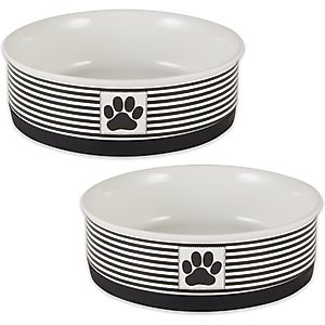 Bone Dry Paw Patch Stripes Non-Skid Ceramic Dog & Cat Bowl Set, 2 count, Black, Large: 3.75-cup