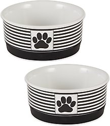 Bone Dry Paw Patch Stripes Non-Skid Ceramic Dog & Cat Bowl Set, 2 count, Black, Small: 0.75 cup