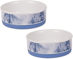 Bone Dry Non-Skid Ceramic Marble Dog & Cat Bowl Set, 2 count, Blue, Medium: 1.5-cup