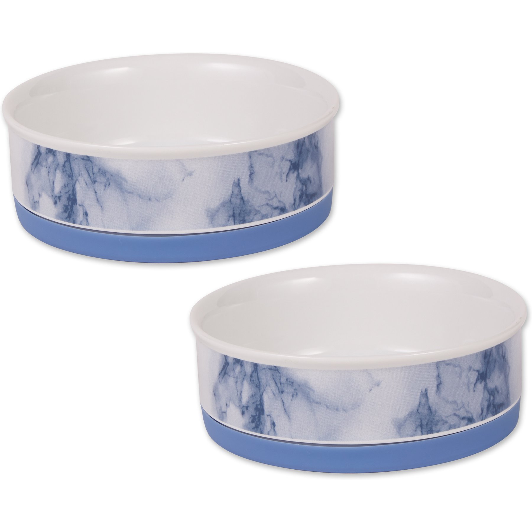 Bone Dry Non-Skid Ceramic Marble Dog & Cat Bowl Set, 2 count, Blue, Medium: 1.5-cup