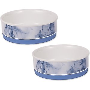 Bone Dry Non-Skid Ceramic Marble Dog & Cat Bowl Set, 2 count, Blue, Medium: 1.5-cup