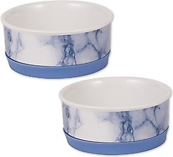Bone Dry Non-Skid Ceramic Marble Dog & Cat Bowl Set, 2 count, Blue, Small: 0.75 cup