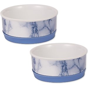 Bone Dry Non-Skid Ceramic Marble Dog & Cat Bowl Set, 2 count, Blue, Small: 0.75 cup