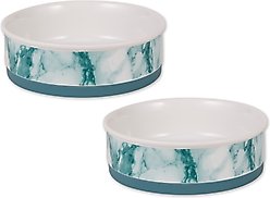Bone Dry Non-Skid Ceramic Marble Dog & Cat Bowl Set, 2 count, Teal, Large: 3.75-cup