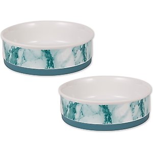 Bone Dry Non-Skid Ceramic Marble Dog & Cat Bowl Set, 2 count, Teal, Large: 3.75-cup