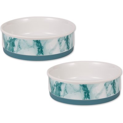Bone Dry Bone Dry Non-Skid Ceramic Marble Dog & Cat Bowl Set, 2 count, Teal, Large: 3.75-cup