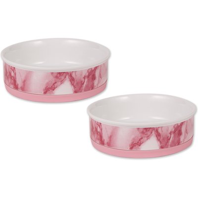 Bone Dry Bone Dry Non-Skid Ceramic Marble Dog & Cat Bowl Set, 2 count, Pink, Large: 3.75-cup