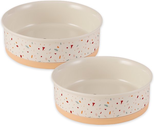 Show full view: Bone Dry Non-Skid Ceramic Dog & Cat Bowl Set, Large: 3.75-cup, 2 count, Terrazzo slide 1 of 3