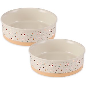 Bone Dry Non-Skid Ceramic Dog & Cat Bowl Set, Large: 3.75-cup, 2 count, Terrazzo