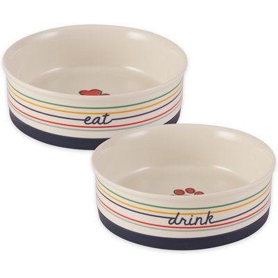 Bone Dry Bone Dry Non-Skid Ceramic Dog & Cat Bowl Set, Large: 3.75-cup, 2 count, Eat/Drink