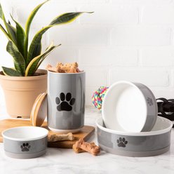 Bone Dry Paw Print Non-Skid Ceramic Dog Bowl Set, Gray/Black, Large: 3.75-cup, 2 count slide 2 of 5