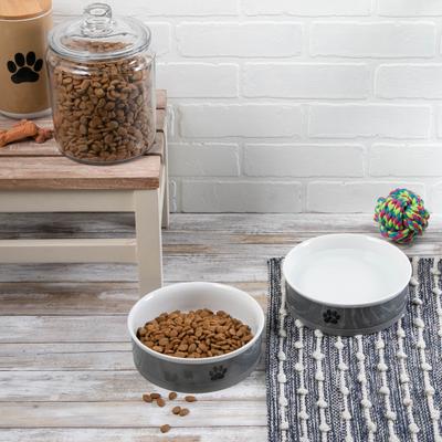 Show full view: Bone Dry Paw Print Non-Skid Ceramic Dog Bowl Set, Gray/Black, Large: 3.75-cup, 2 count slide 6 of 6