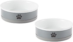 Bone Dry Paw Print Non-Skid Ceramic Dog Bowl Set, Gray/Black, Large: 3.75-cup, 2 count