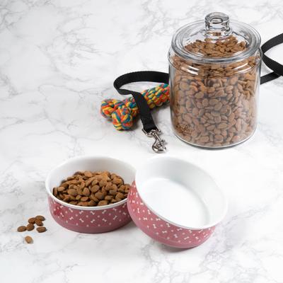 Show full view: Bone Dry Tossed Bone & Paw Print Non-Skid Ceramic Dog & Cat Bowl Set, Rose, Medium: 1.5-cup, 2 count slide 3 of 5
