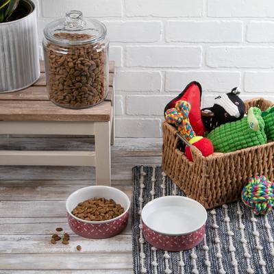 Show full view: Bone Dry Tossed Bone & Paw Print Non-Skid Ceramic Dog & Cat Bowl Set, Rose, Medium: 1.5-cup, 2 count slide 5 of 5