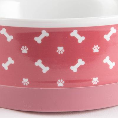 Show full view: Bone Dry Tossed Bone & Paw Print Non-Skid Ceramic Dog & Cat Bowl Set, Rose, Medium: 1.5-cup, 2 count slide 2 of 5