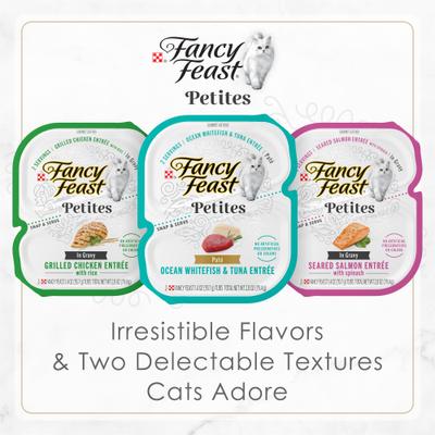 Show full view: Fancy Feast Petites In Gravy Ocean Whitefish with Tomato Entree Wet Cat Food, 24 Servings, 2.8-oz tray, case of 12 slide 8 of 12