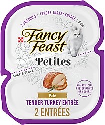 Fancy Feast Gourmet Pate Petites Tender Turkey Entree Wet Cat Food, 24 Servings, 2.8-oz tray, case of 12