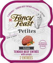 Fancy Feast Gourmet Gravy Petites Tender Beef with Carrots Entree Wet Cat Food, 24 Servings, 2.8-oz tray, case of 12