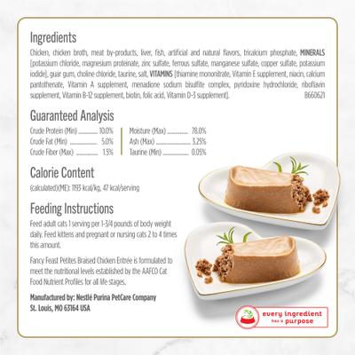 Show full view: Fancy Feast Petites Pate Braised Chicken Entree Wet Cat Food, 24 Servings, 2.8-oz tray, case of 12 slide 7 of 12