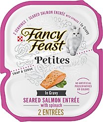 Fancy Feast Petites In Gravy Seared Salmon with Spinach Entree Wet Cat Food, 24 Servings, 2.8-oz tray, case of 12