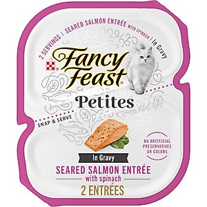 Fancy Feast Petites In Gravy Seared Salmon with Spinach Entree Wet Cat Food, 24 Servings, 2.8-oz tray, case of 12