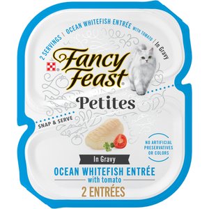 Fancy Feast Petites In Gravy Ocean Whitefish with Tomato Entree Wet Cat Food, 24 Servings, 2.8-oz tray, case of 12
