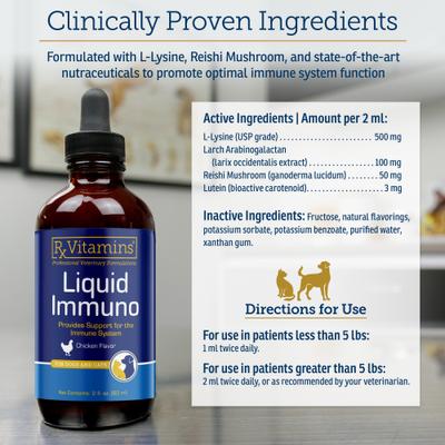 Show full view: Rx Vitamins Immuno Chicken Flavored Liquid Immune Supplement for Cats & Dogs, 2-fl oz bottle slide 6 of 8