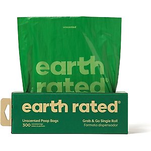 Earth Rated Dog Poop Bags, Thick Grab & Go Single Roll, Unscented, 300 Bags