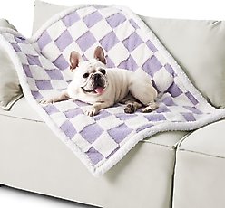 Lesure Waterproof Calming Double-Sided Jacquard Shag & Soft Sherpa Fleece Furniture Protector Dog & Cat Blanket, Purple, Medium