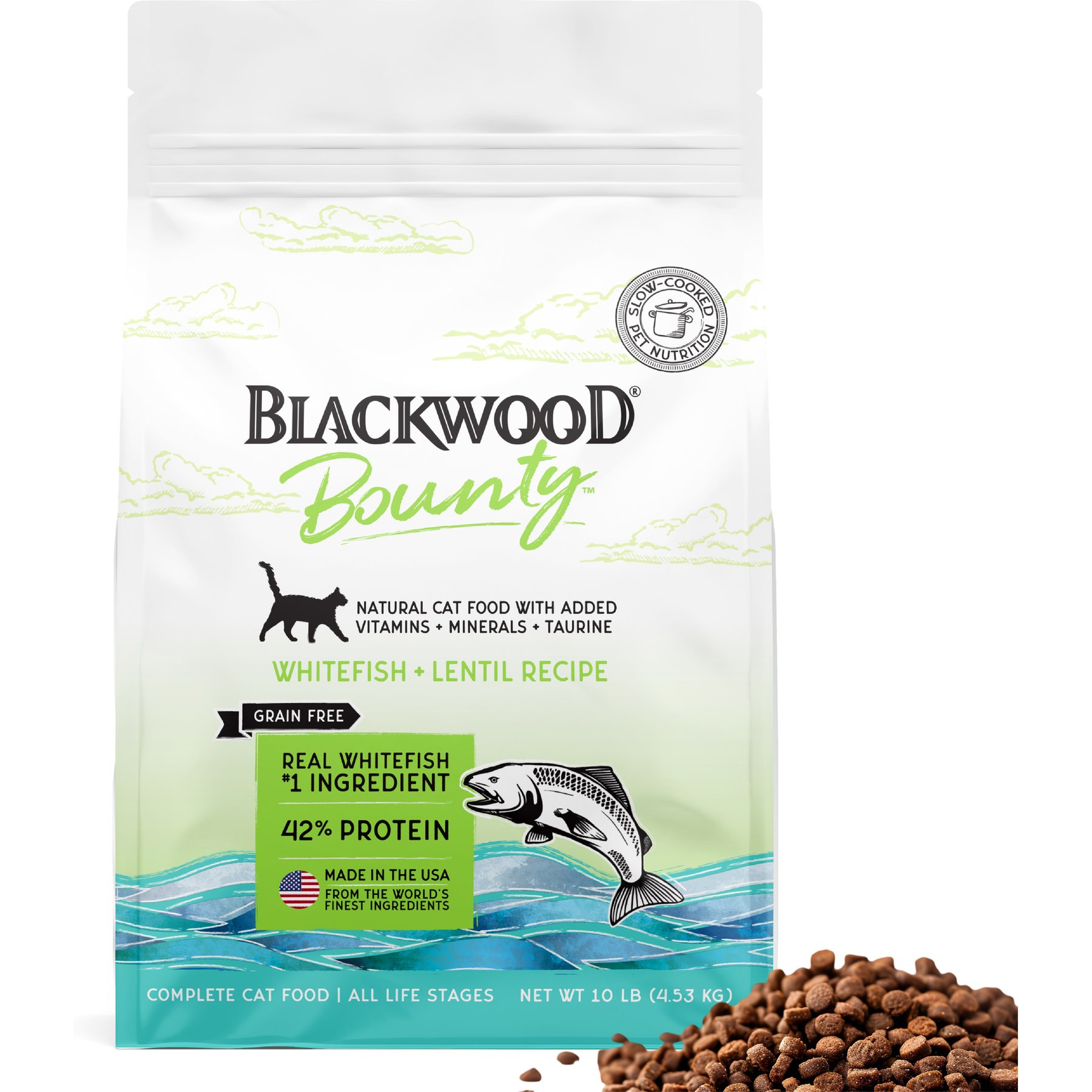 Blackwood Bounty Grain-Free Whitefish & Lentil Recipe All Life Stages Dry Cat Food, 10-lb bag