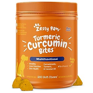 Zesty Paws Turmeric Curcumin Bites Duck Flavored Soft Chews Multivitamin for Dogs, 250 count