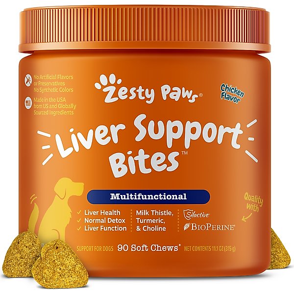 Zesty Paws Liver Support Bites Chicken Flavored Soft Chews Milk Thistle Supplement for Dogs