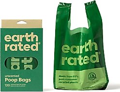 Earth Rated Dog Poop Bags with Handles, Unscented, 120 Handle Bags
