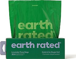 Earth Rated Dog Poop Bags, Thick Grab & Go Single Roll, Lavender Scented, 300 Bags