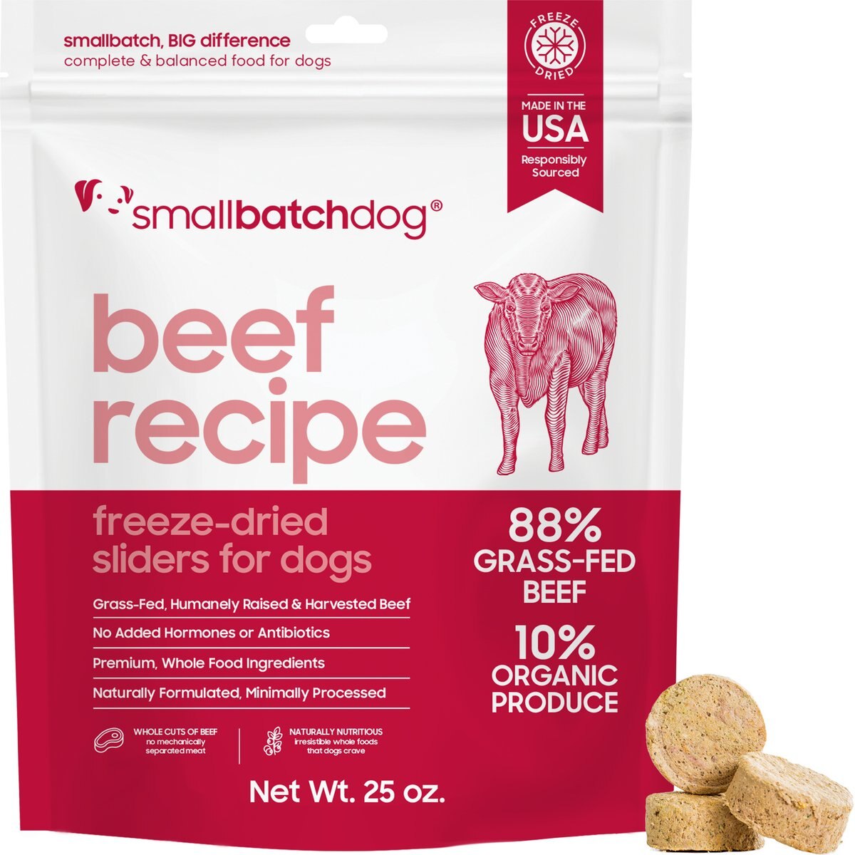 Smallbatch Pets Beef Freeze-Dried Raw Sliders Grain-Free Dry Dog Food, 25-oz bag