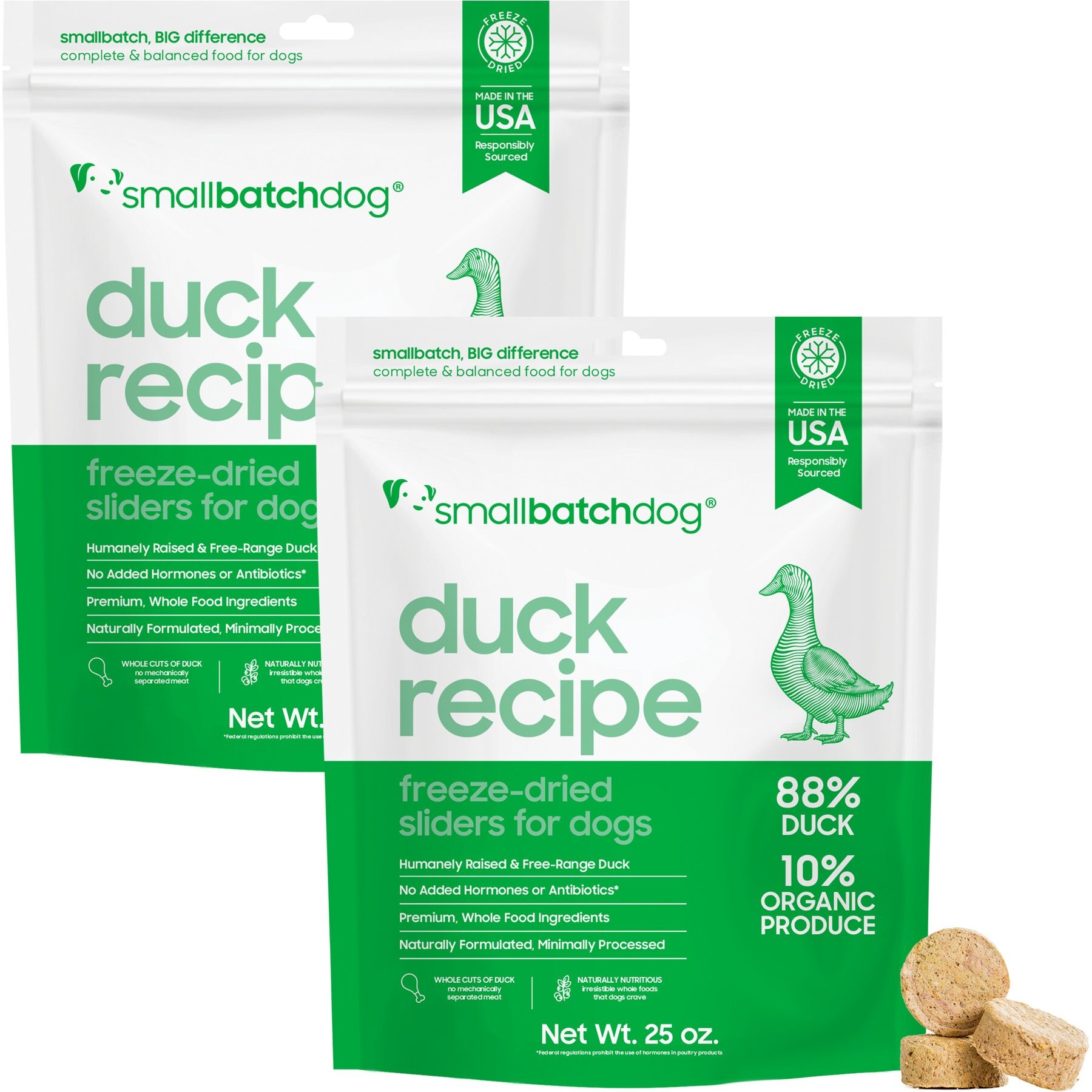 Smallbatch Pets Duck Freeze-Dried Raw Sliders Grain-Free Dry Dog Food, 50-oz bundle