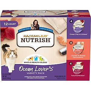 Rachael Ray Nutrish Ocean Lovers Variety Pack Grain-Free Wet Cat Food, 2.8-oz, case of 12