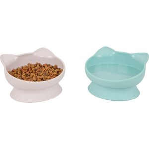 Kitty City Cat Ear Elevated Cat Bowls, Pink & Teal Blue, 10-oz, 2 count
