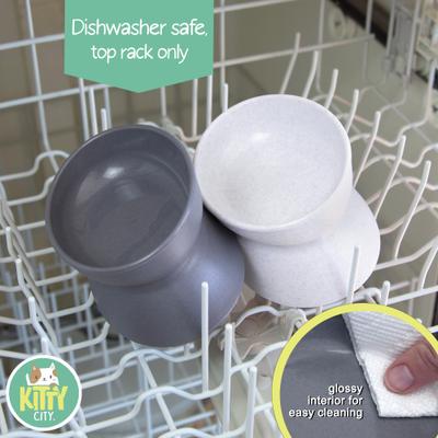 Show full view: Kitty City Cat Ear Slow-Feed Elevated Cat Bowls, White & Grey, 10-oz, 2 count slide 7 of 11