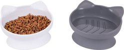 Kitty City Cat Ear Slow-Feed Elevated Cat Bowls, White & Grey, 10-oz, 2 count