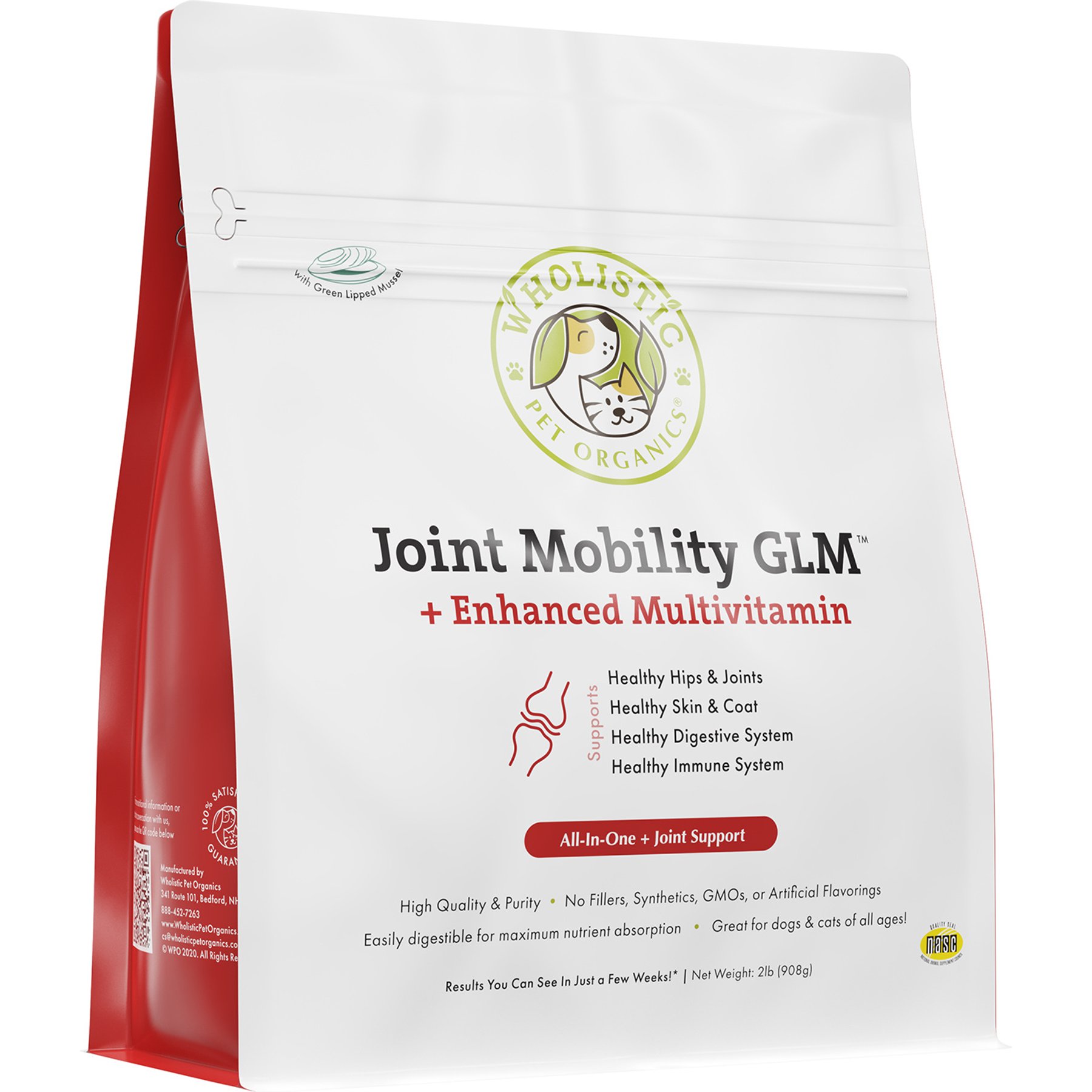 Wholistic Pet Organics Joint Mobility GLM Enhanced Multivitamin with Joint Support for Dogs & Cats Supplement, 2-lb