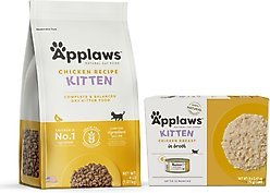 Applaws Chicken Breast in Broth Wet Food, 2.47-oz can, case of 6 + Complete Chicken Recipe for Kittens Dry Cat Food, 4-lb bag, 1 count
